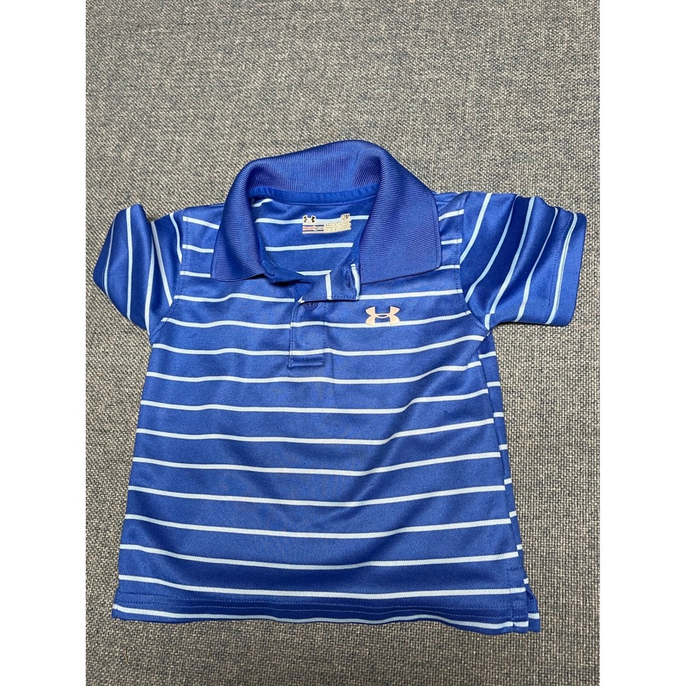 Under Armour Boys Blue Striped HeatGear Short Sleeve Polo Shirt 12M
